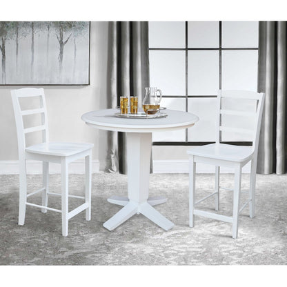 36 in Round Top Counter Height Dining Table with 2 Stools in White - 3 Piece Set
