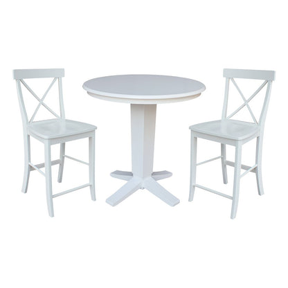 36 in Round Top Counter Height Dining Table with 2 Stools in White - 3 Piece Set