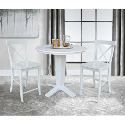 36 in Round Top Counter Height Dining Table with 2 Stools in White - 3 Piece Set