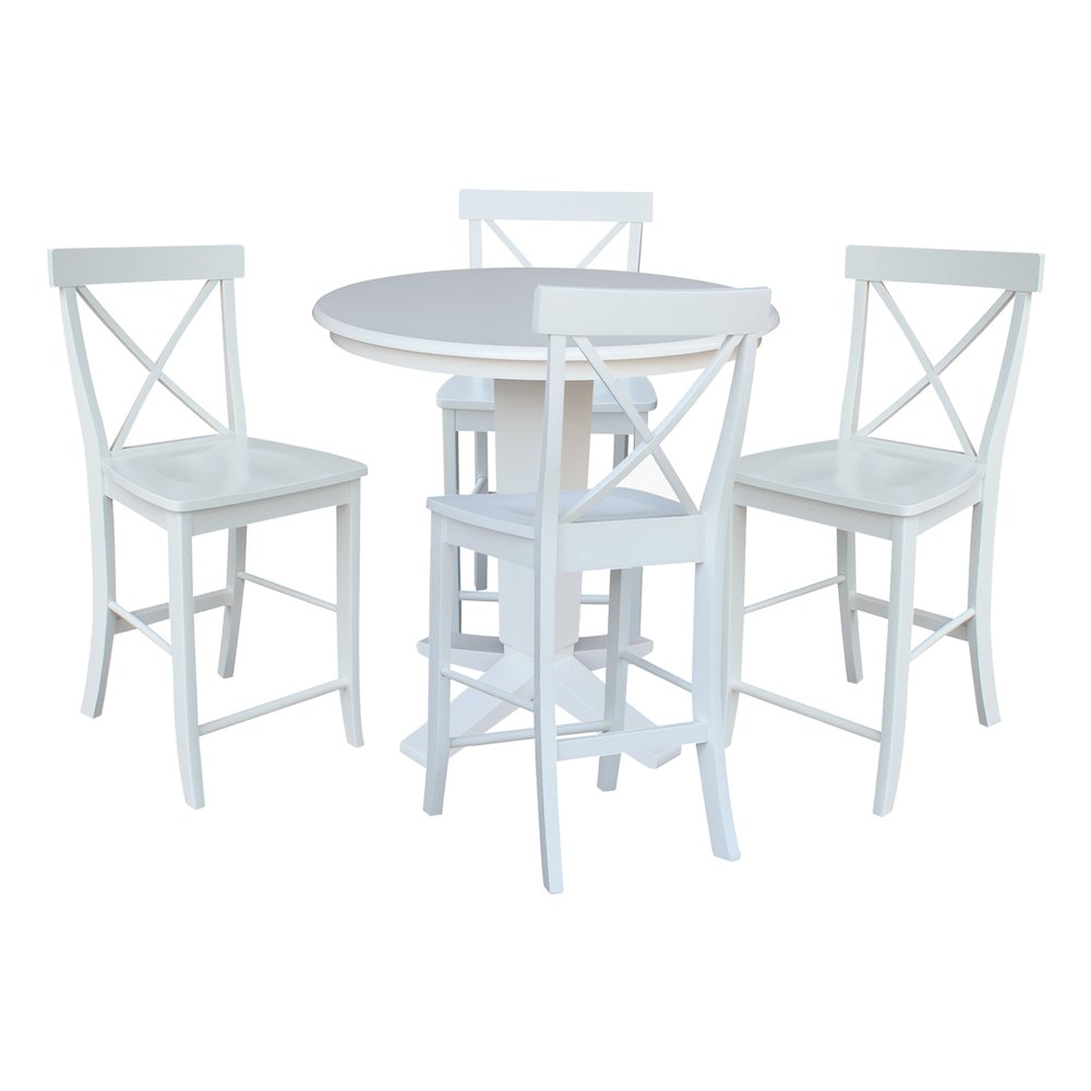 36 in Round Top Counter Height Dining Table with 4 Stools in White - 5 Piece Set