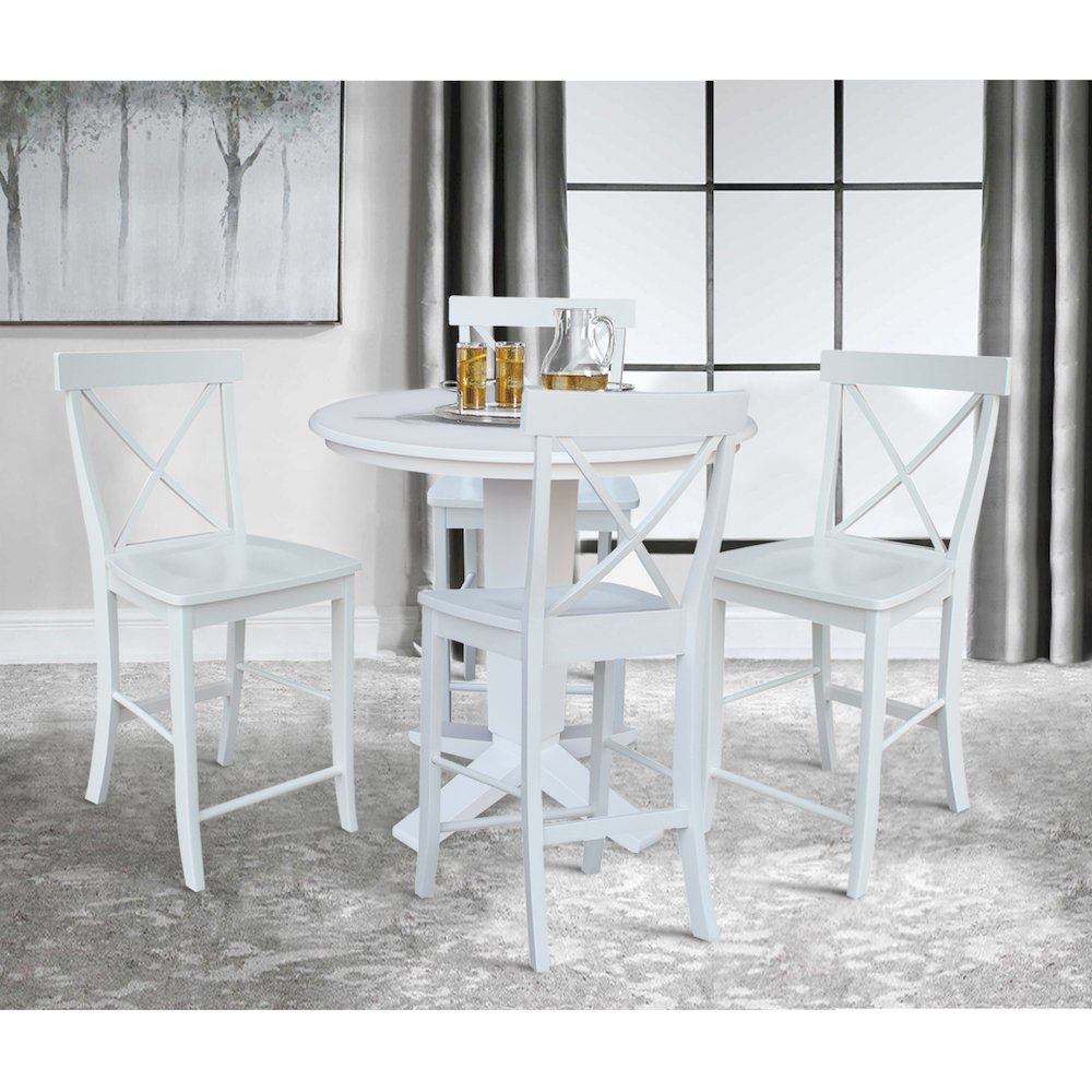 36 in Round Top Counter Height Dining Table with 4 Stools in White - 5 Piece Set