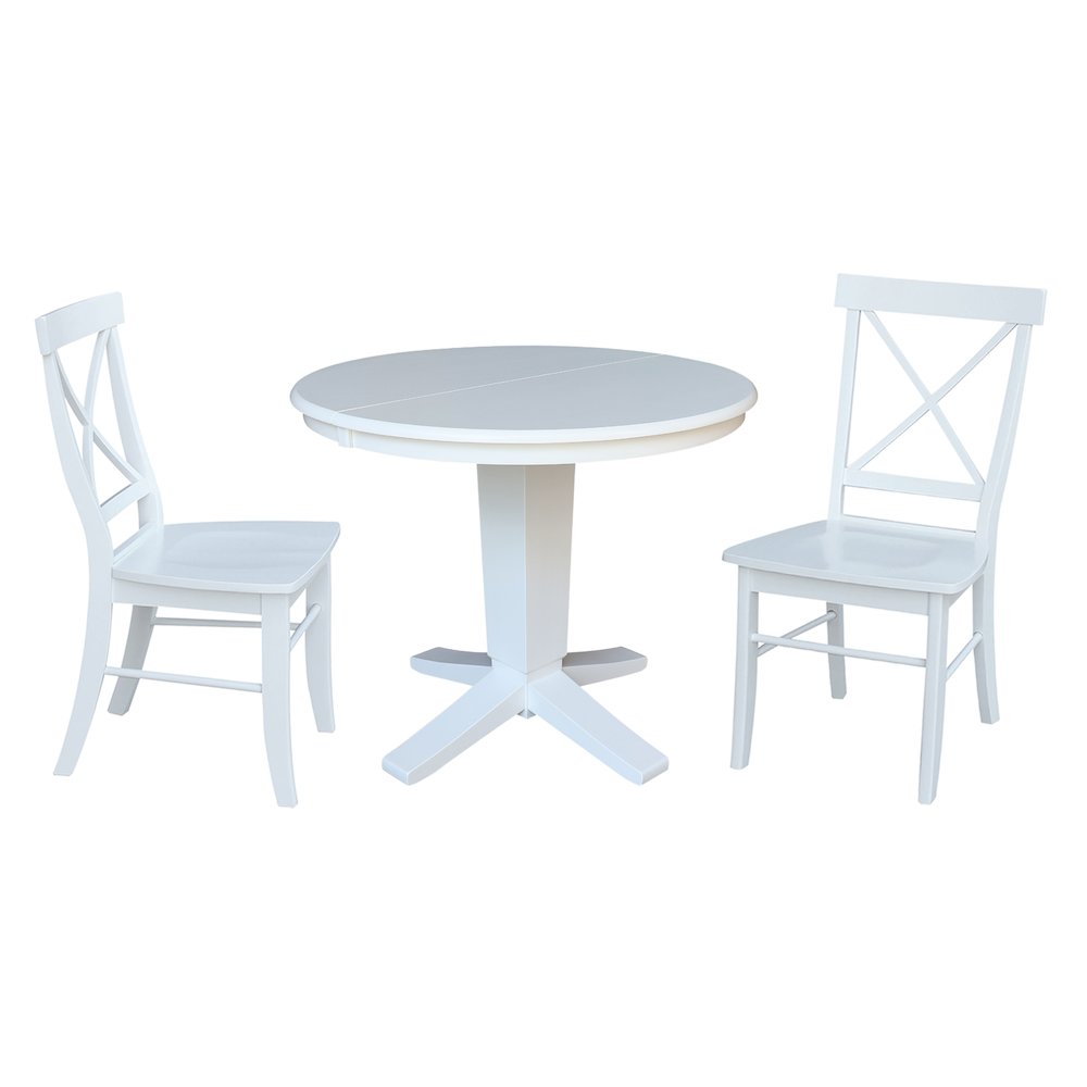 36 in Round Extension Dining Table with 12 in Leaf and 2 Dining Chairs, 3Pcs Set