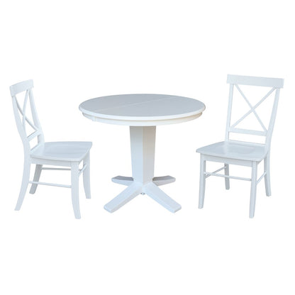 36 in Round Extension Dining Table with 12 in Leaf and 2 Dining Chairs, 3Pcs Set