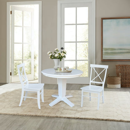 36 in Round Extension Dining Table with 12 in Leaf and 2 Dining Chairs, 3Pcs Set