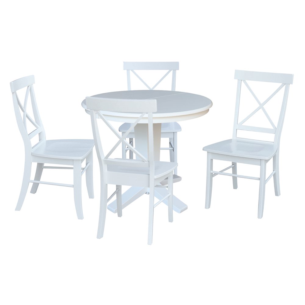 36 in Round Extension Dining Table with 12 in Leaf and 4 Dining Chairs, 5Pcs Set