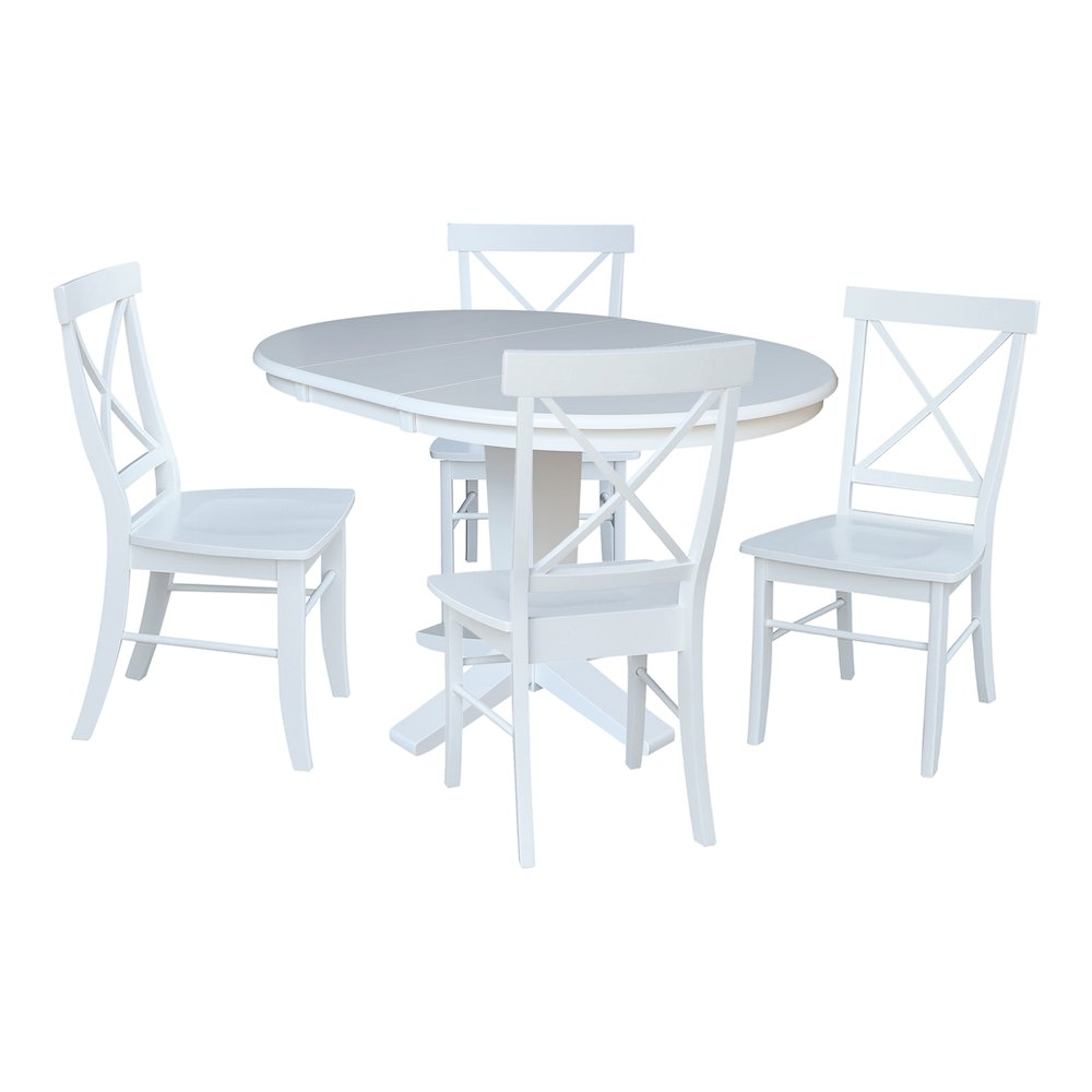 36 in Round Extension Dining Table with 12 in Leaf and 4 Dining Chairs, 5Pcs Set
