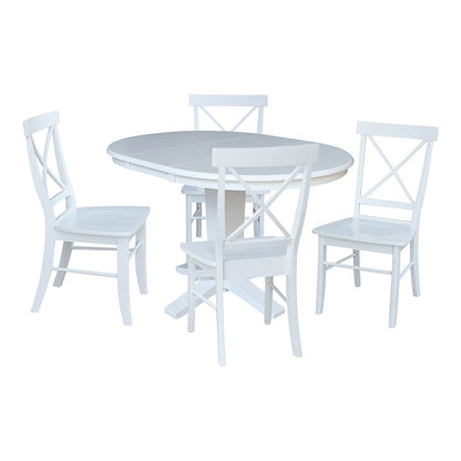 36 in Round Extension Dining Table with 12 in Leaf and 4 Dining Chairs, 5Pcs Set