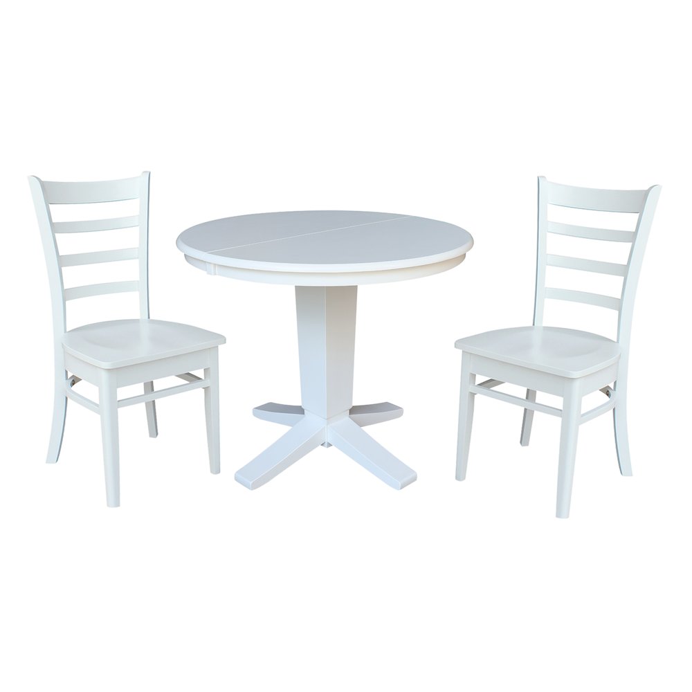 36 in Round Extension Dining Table with 12 in Leaf and 2 Dining Chairs, 3Pcs Set