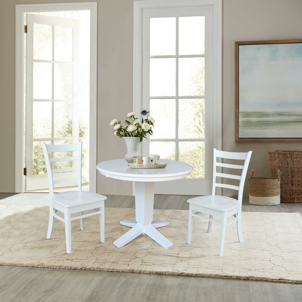 36 in Round Extension Dining Table with 12 in Leaf and 2 Dining Chairs, 3Pcs Set