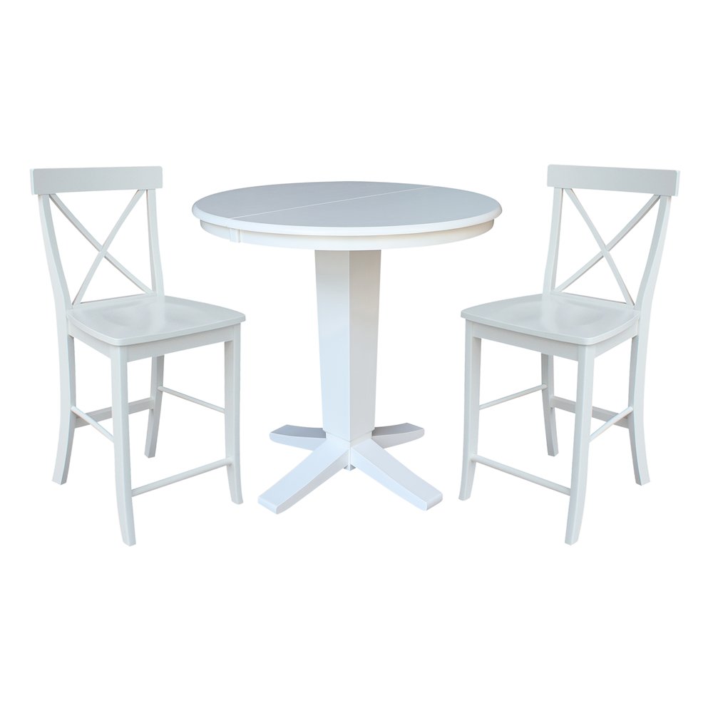 36 in Round Counter Height Dining Table with 12 in Leaf and 2 Stools - 3 Pcs Set