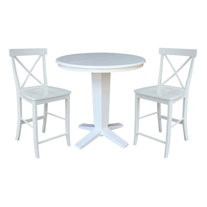 36 in Round Counter Height Dining Table with 12 in Leaf and 2 Stools - 3 Pcs Set