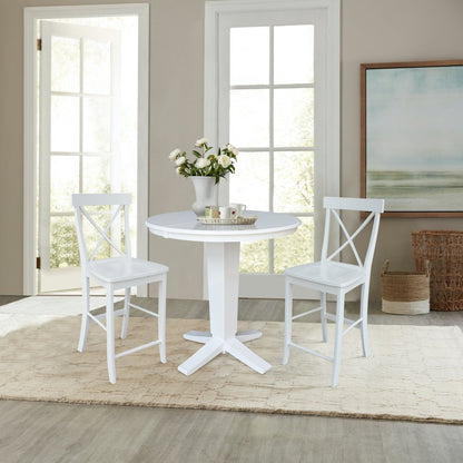 36 in Round Counter Height Dining Table with 12 in Leaf and 2 Stools - 3 Pcs Set