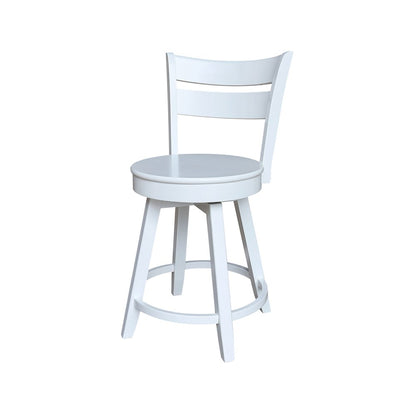 36 in Round Counter Height Dining Table with 12 in Leaf Pcs in White - 5 Pcs Set