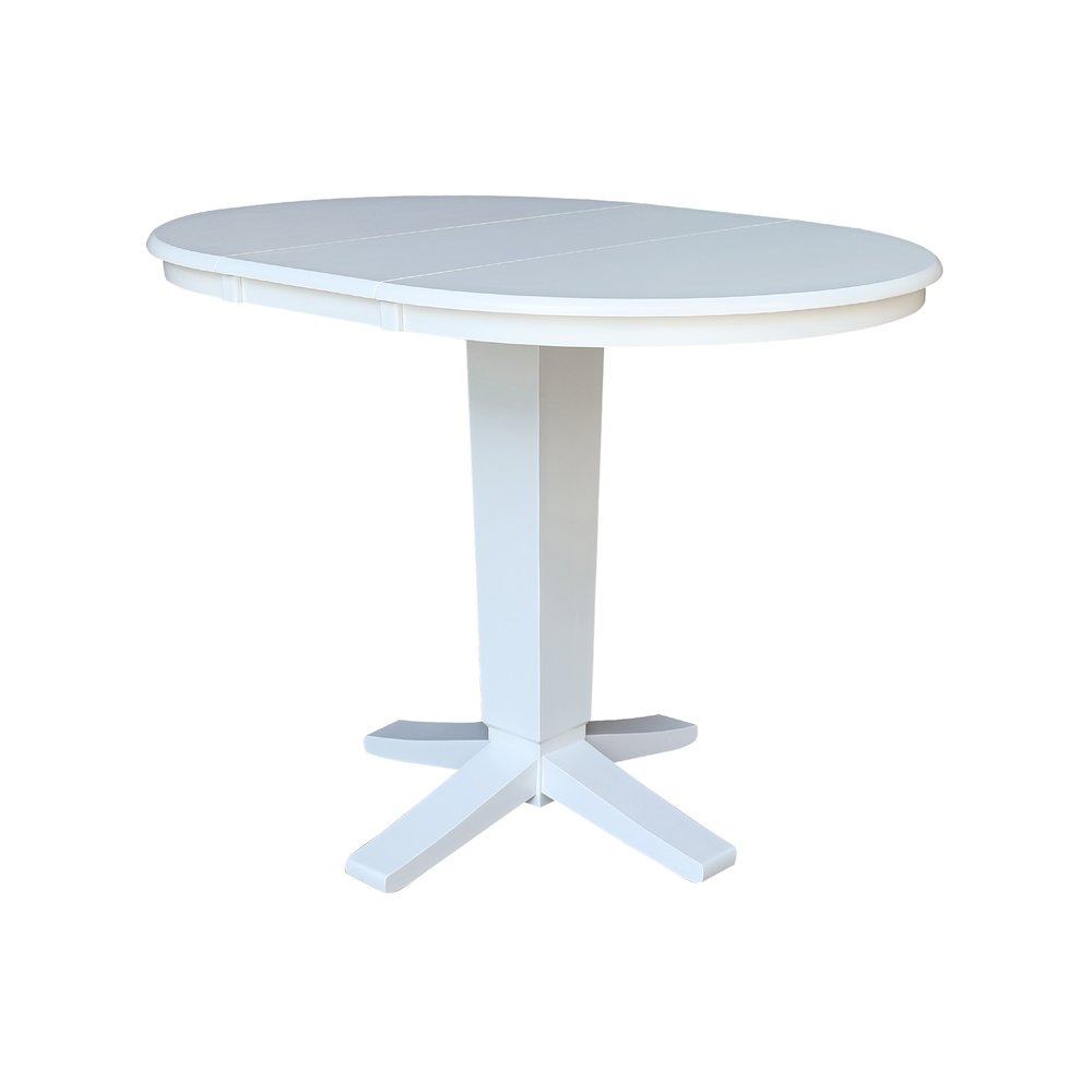 36 in Round Counter Height Dining Table with 12 in Leaf Pcs in White - 5 Pcs Set