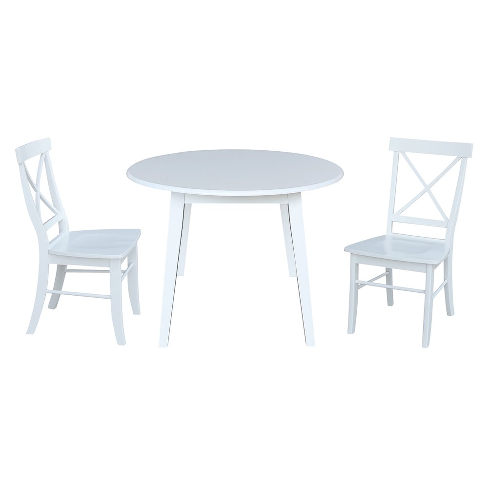 Set of 3 pcs - 42" Round Dual Drop Leaf Table with 2 RTA chairs