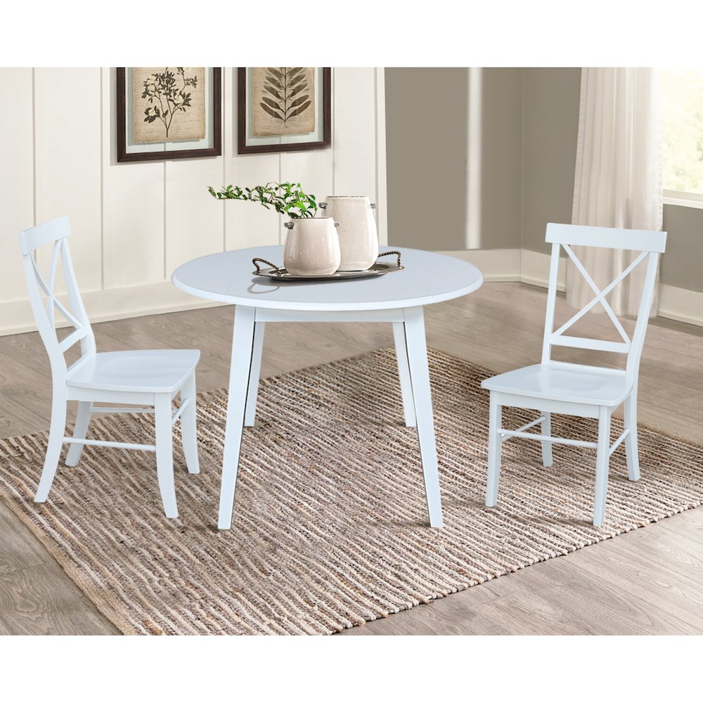 Set of 3 pcs - 42" Round Dual Drop Leaf Table with 2 RTA chairs