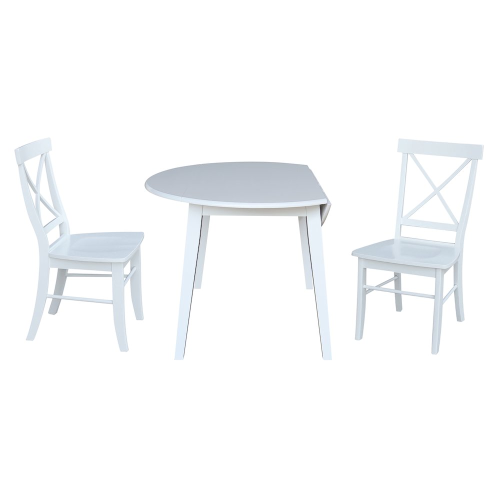 Set of 3 pcs - 42" Round Dual Drop Leaf Table with 2 RTA chairs