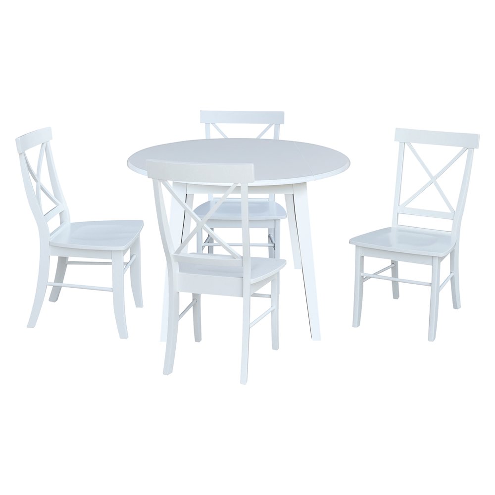 Set of 5 pcs - 42" Round Dual Drop Leaf Table with 4 RTA chairs