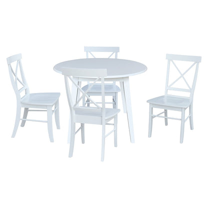 Set of 5 pcs - 42" Round Dual Drop Leaf Table with 4 RTA chairs