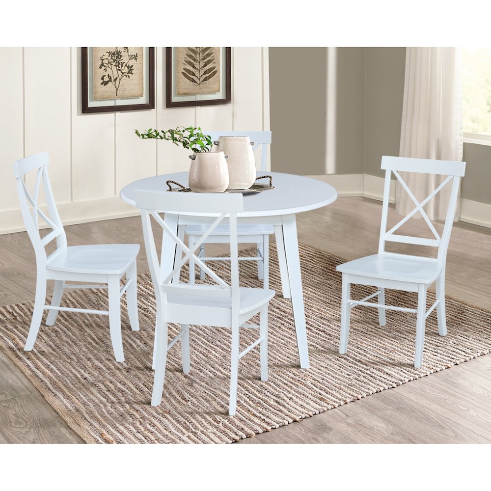 Set of 5 pcs - 42" Round Dual Drop Leaf Table with 4 RTA chairs