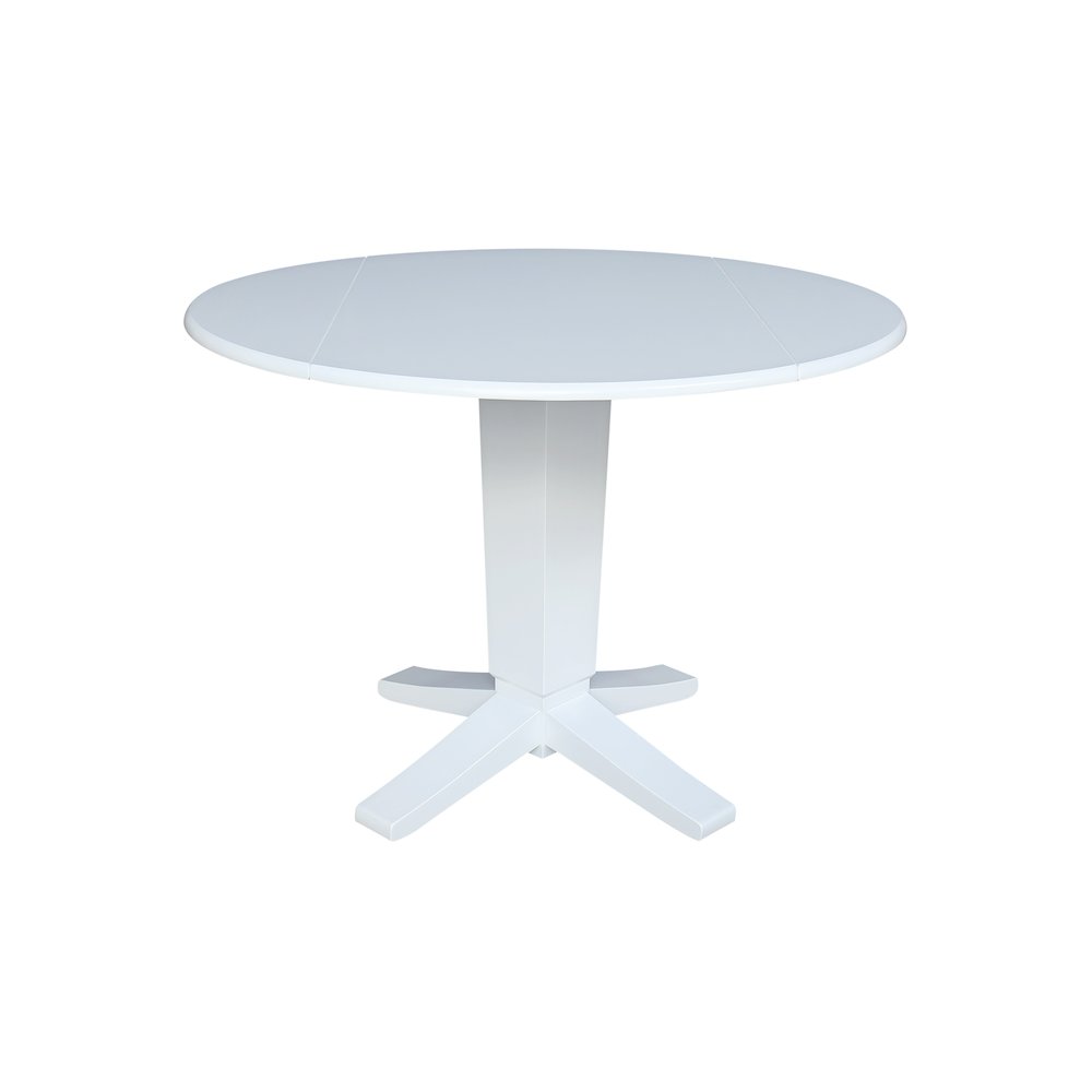 42 in Round Drop Leaf Pedestal Table with 4 Dining Chairs in White - 5 Piece Set