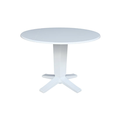 42 in Round Drop Leaf Pedestal Table with 4 Dining Chairs in White - 5 Piece Set