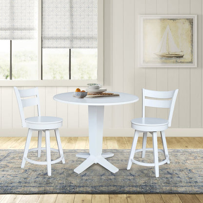 42 in Counter Height Dining Table with 2 Stools in White - 3 Piece Set