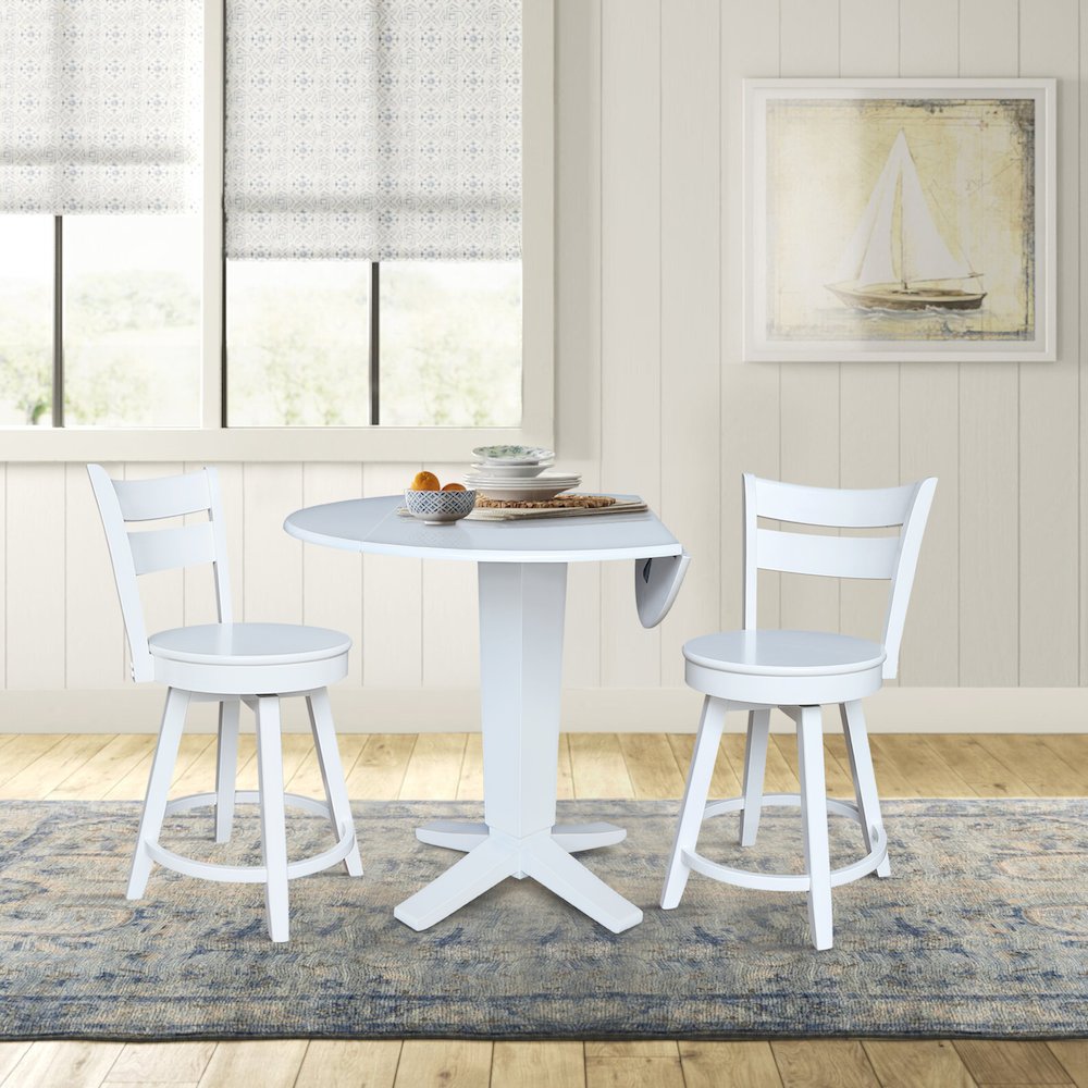 42 in Counter Height Dining Table with 2 Stools in White - 3 Piece Set