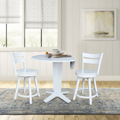 42 in Counter Height Dining Table with 2 Stools in White - 3 Piece Set