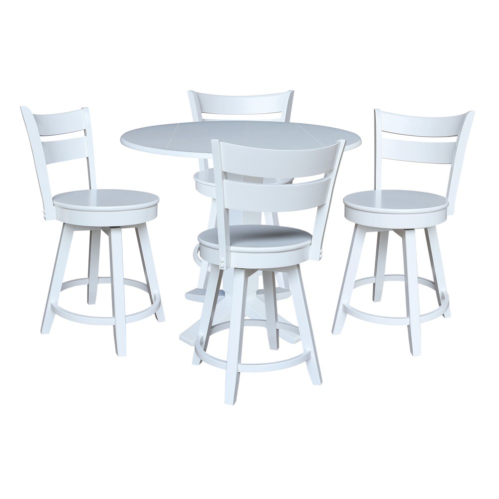 42 in Counter Height Dining Table with 4 Stools in White - 5 Piece Set