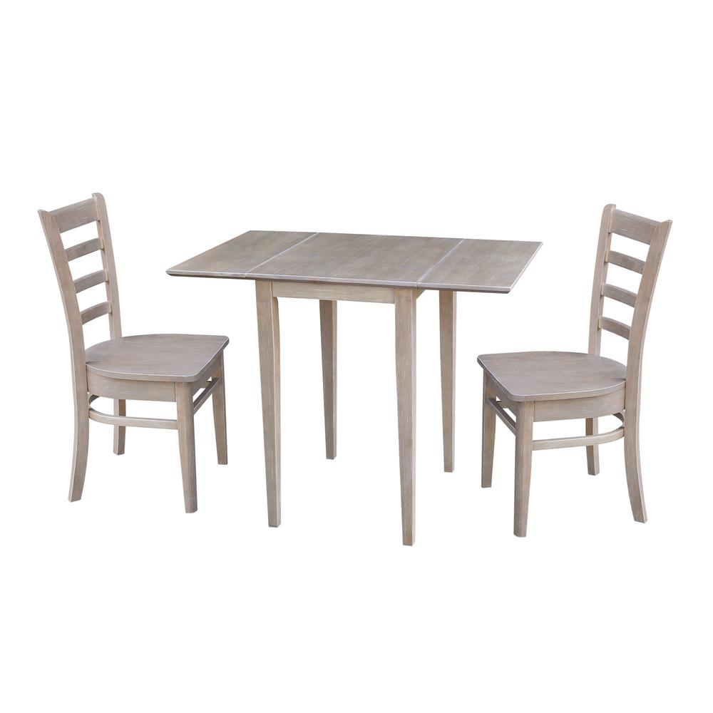 Small Dual Drop Leaf Table with Two Chairs, Washed Gray Taupe