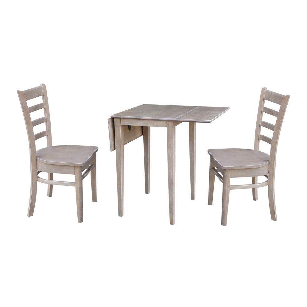 Small Dual Drop Leaf Table with Two Chairs, Washed Gray Taupe