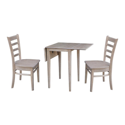 Small Dual Drop Leaf Table with Two Chairs, Washed Gray Taupe