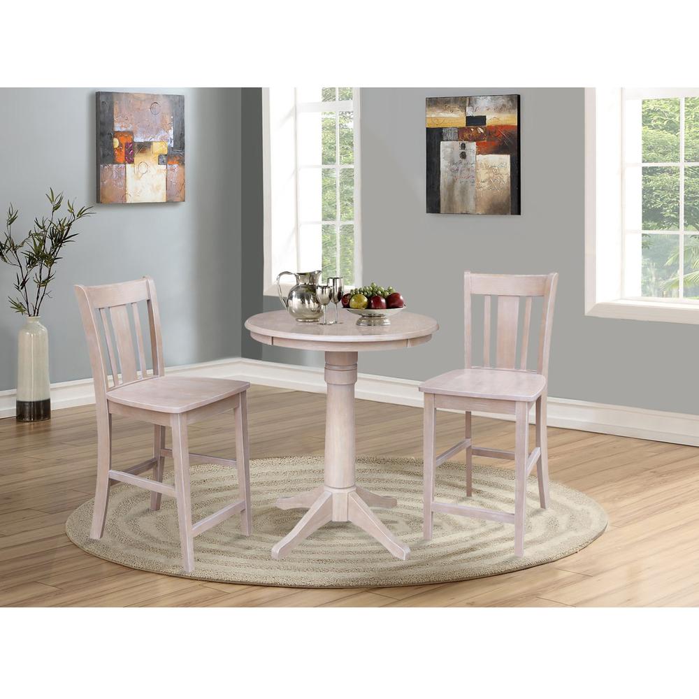 30" Round Pedestal Gathering Height Table With 2 San Remo Counter Height Stools