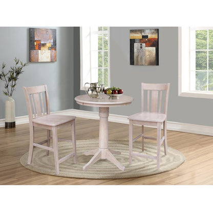 30" Round Pedestal Gathering Height Table With 2 San Remo Counter Height Stools