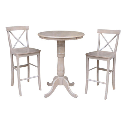 30" Round Pedestal Bar Height Table With 2 X-Back  Bar Height Stools