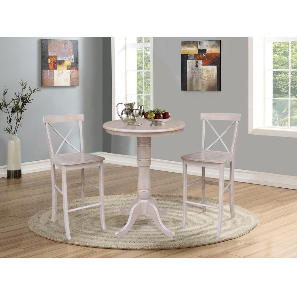 30" Round Pedestal Bar Height Table With 2 X-Back  Bar Height Stools