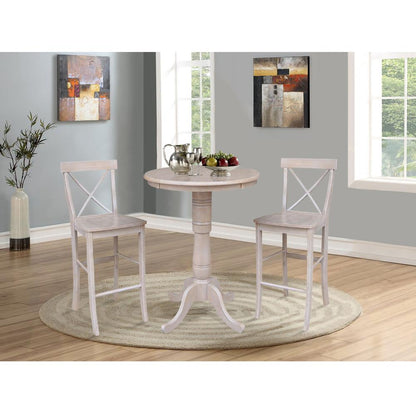 30" Round Pedestal Bar Height Table With 2 X-Back  Bar Height Stools