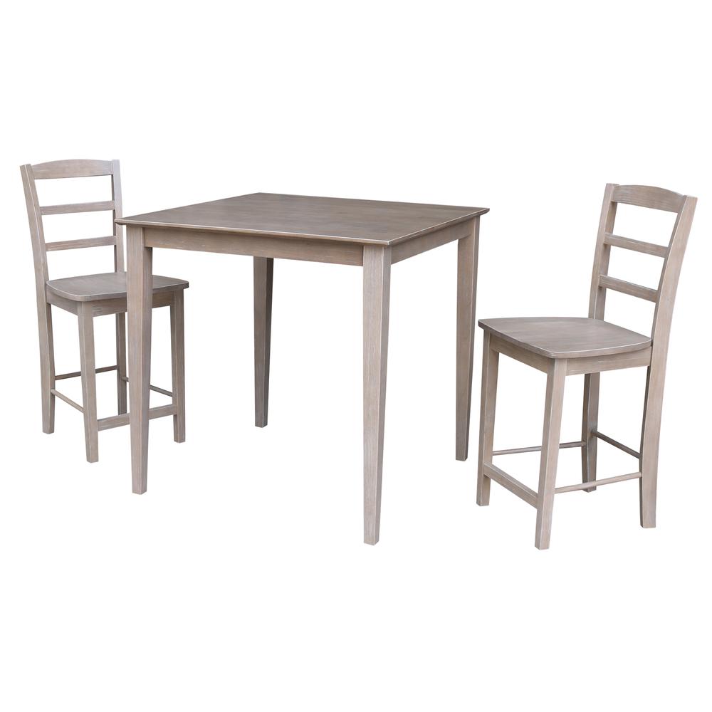 36X36 Counter Height Dining Table With 2 Madrid Counter Height Stools