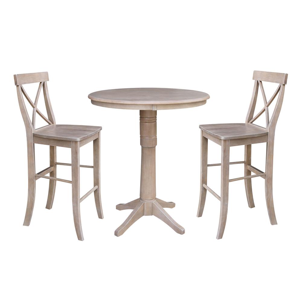 36" Round Pedestal Bar Height Table With 2 X-Back  Bar Height Stools