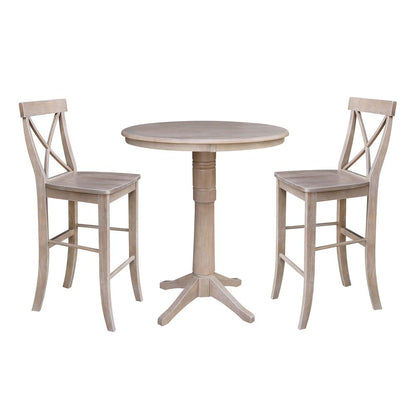 36" Round Pedestal Bar Height Table With 2 X-Back  Bar Height Stools