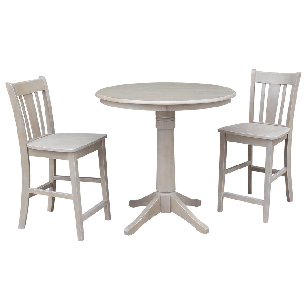 36" Round Pedestal Gathering Height Table With 2 San Remo Counter Height Stools