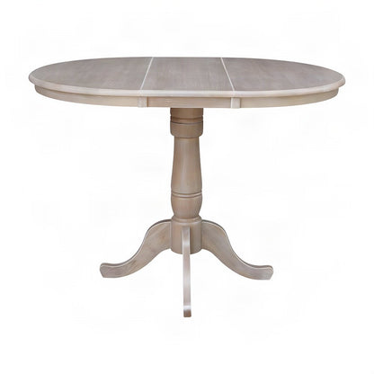 Extendable Round Pedestal Counter and Dining Height Table, Washed Gray Taupe