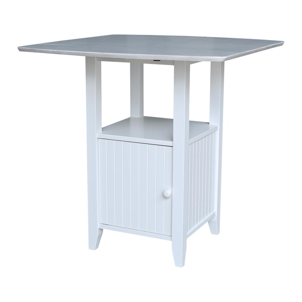 Dual Drop Leaf Bistro Table Counter Height With Storage, 2 Counter Height Stools