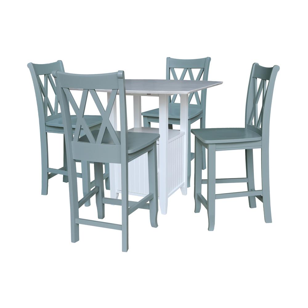 Dual Drop Leaf Bistro Table Counter Height with Storage 4 Counter Height Stools