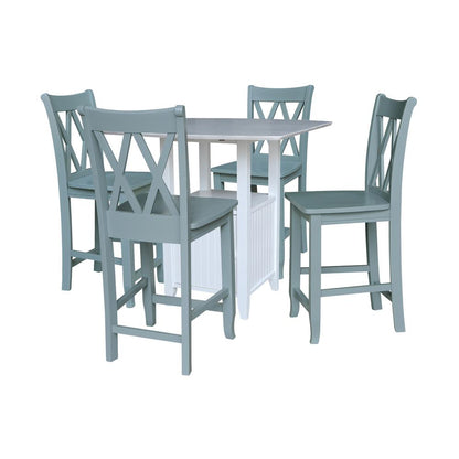 Dual Drop Leaf Bistro Table Counter Height with Storage 4 Counter Height Stools