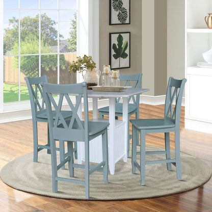 Dual Drop Leaf Bistro Table Counter Height with Storage 4 Counter Height Stools