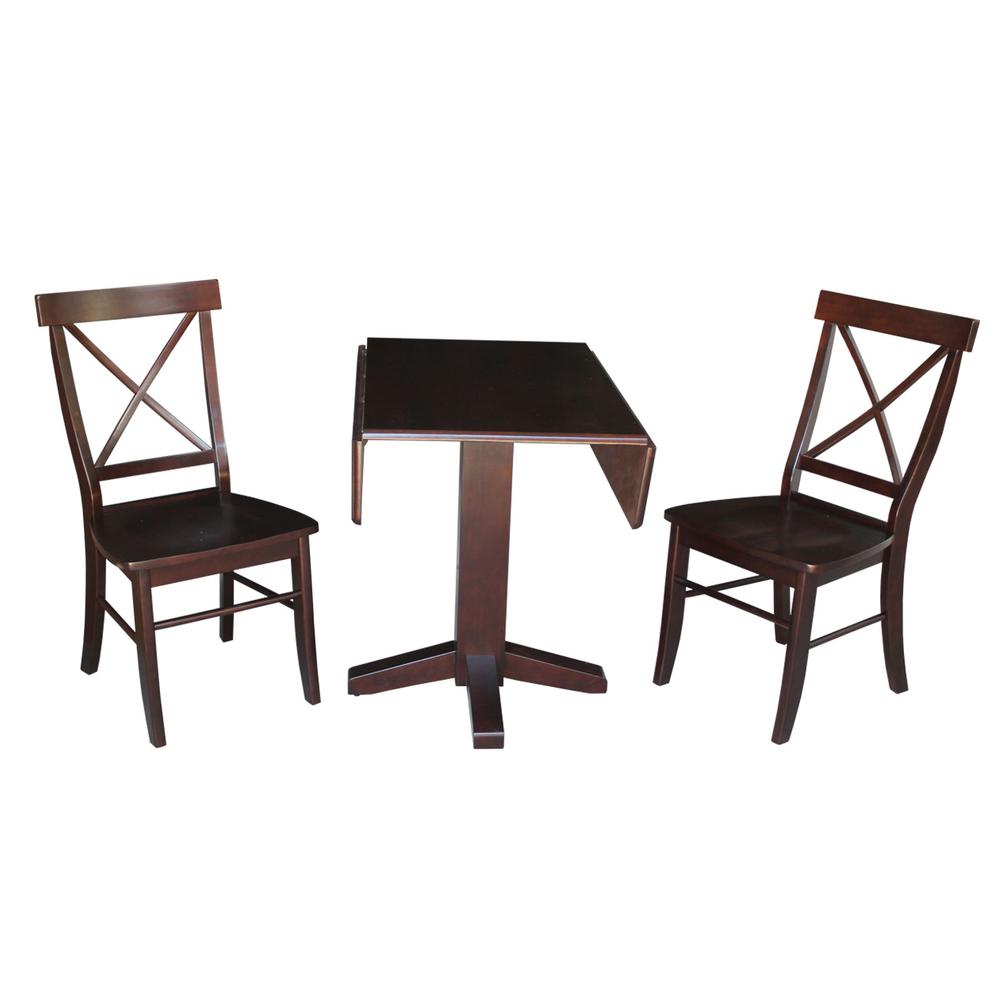 36" Square Dual Drop Leaf Table With 2 X-Back Chairs