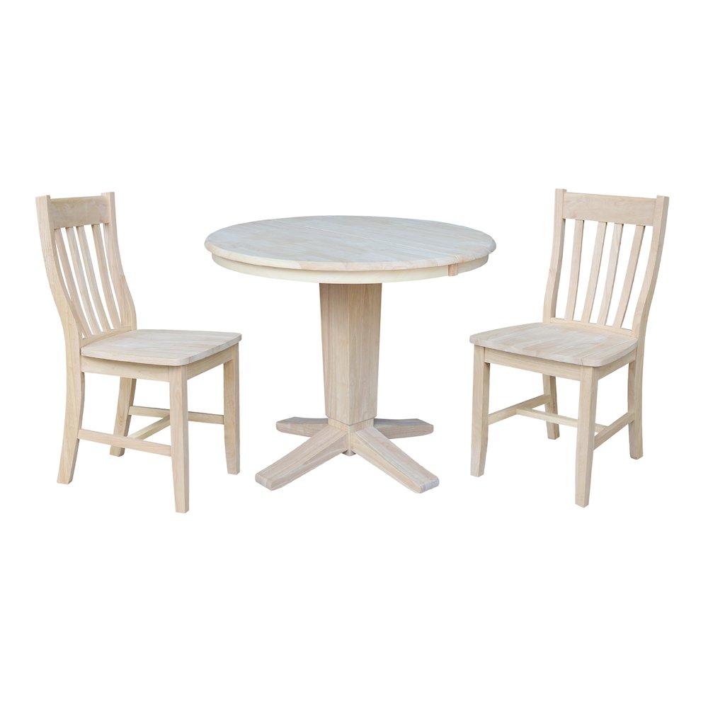 36 in Round Dining Table with 12 in Leaf and 2 Dining Chairs - 3 Piece Set