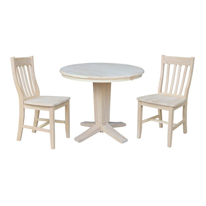 36 in Round Dining Table with 12 in Leaf and 2 Dining Chairs - 3 Piece Set